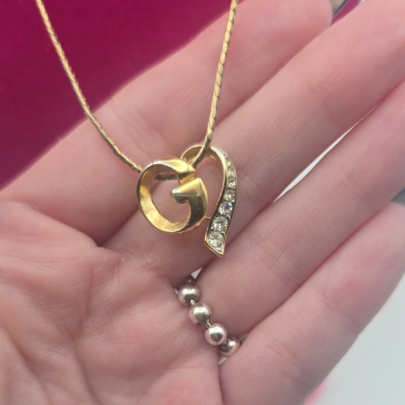 Givenchy G Gold Heart W/ Silver Rhinestones Pendant Necklace (V-G)✨️🖤✨️ - Picture 4 of 10